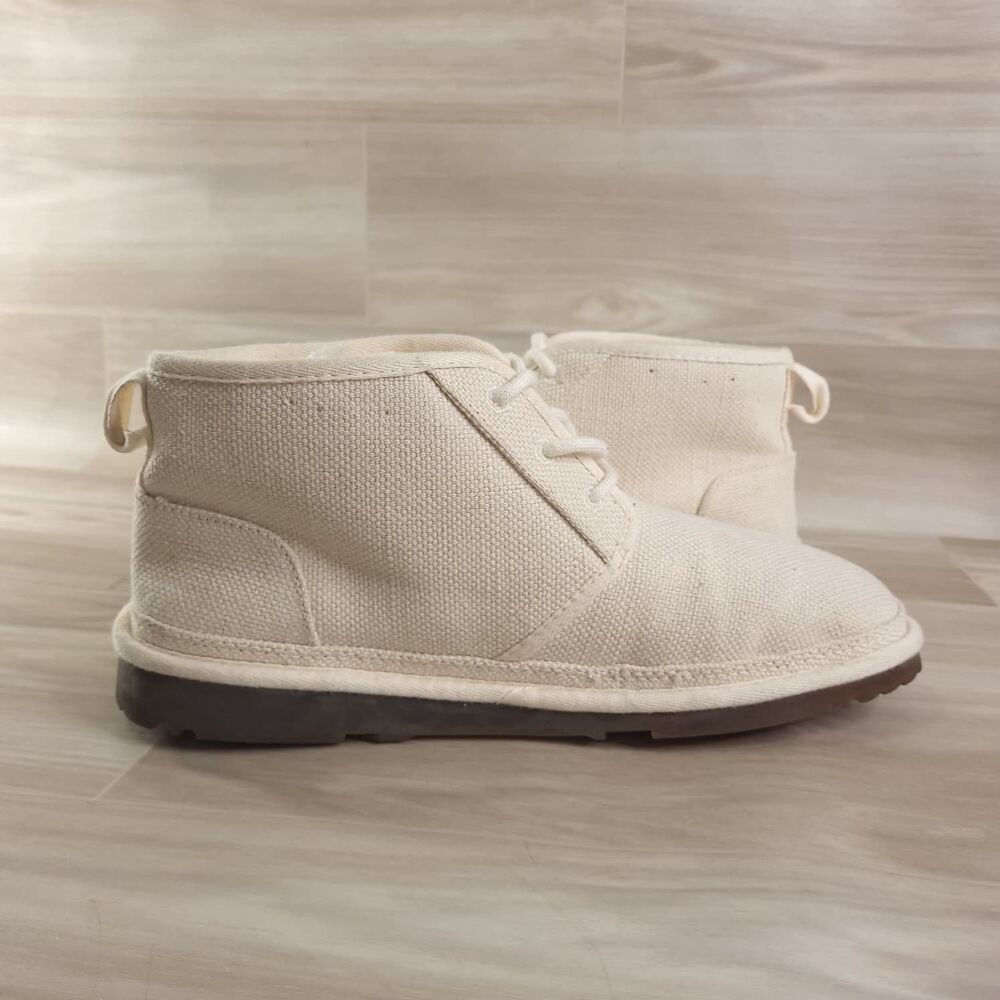 UGG Neumel Natural Chukka Boots Mens Ivory Size 10 High Top Lace Up Fur Canvas - Picture 4 of 11